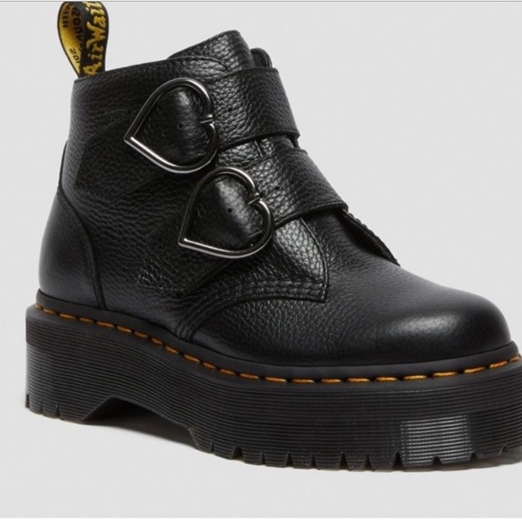 5 🔖 DR MARTENS Dr Devon Heart Leather Platform Boots Black - Picture 6 of 17